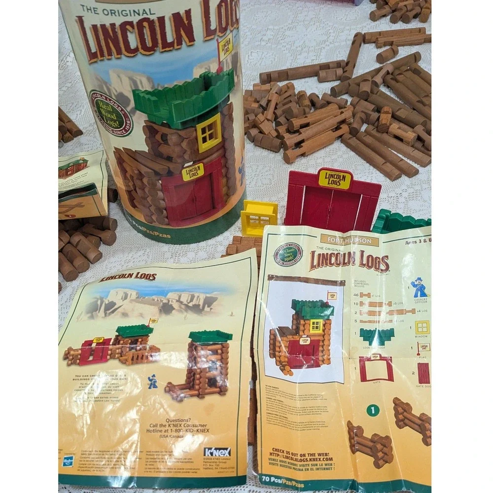 Lincoln Logs Fort Hudson Wood Building Set 70 Pcs Brown 00913 2008 Complete Set